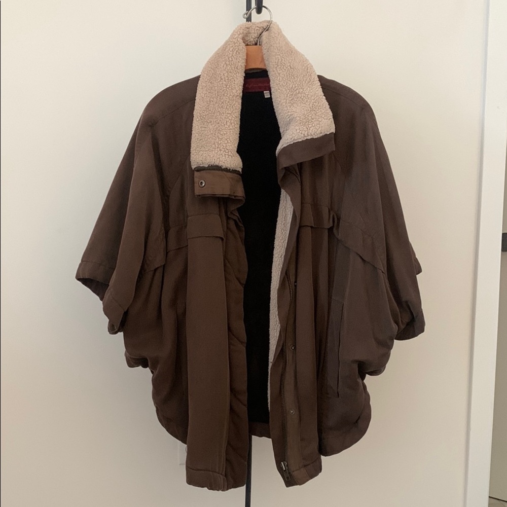 Brown Women's Jacket with Shearling Collar